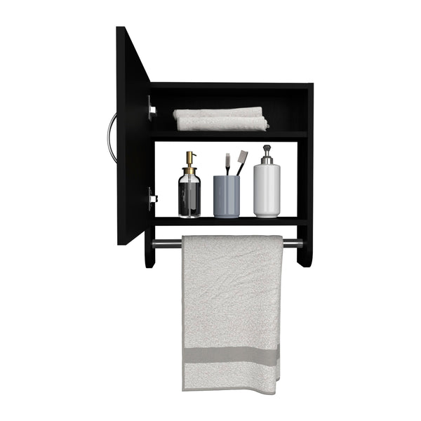 English Elm BOTIQ Mirrored Medicine Cabinet with Towel Rack and Two Interior Shelves for Compact Spaces Black 20.3 L x 18.4 W x 2.4 H B070P242492