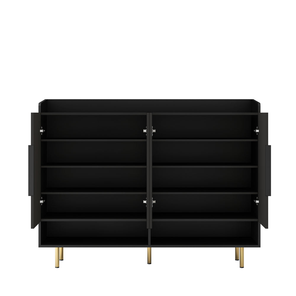 English Elm Sideboard,Shoe Modern 4-Door Black Storage Cabinet with Adjustable Shelves, Sturdy MDF Entryway Organizer W1321P371634