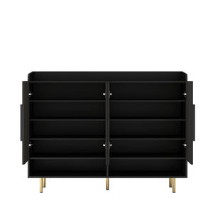 English Elm Sideboard,Shoe Modern 4-Door Black Storage Cabinet with Adjustable Shelves, Sturdy MDF Entryway Organizer W1321P371634