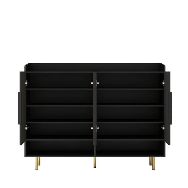 English Elm Sideboard,Shoe Modern 4-Door Black Storage Cabinet with Adjustable Shelves, Sturdy MDF Entryway Organizer W1321P371634