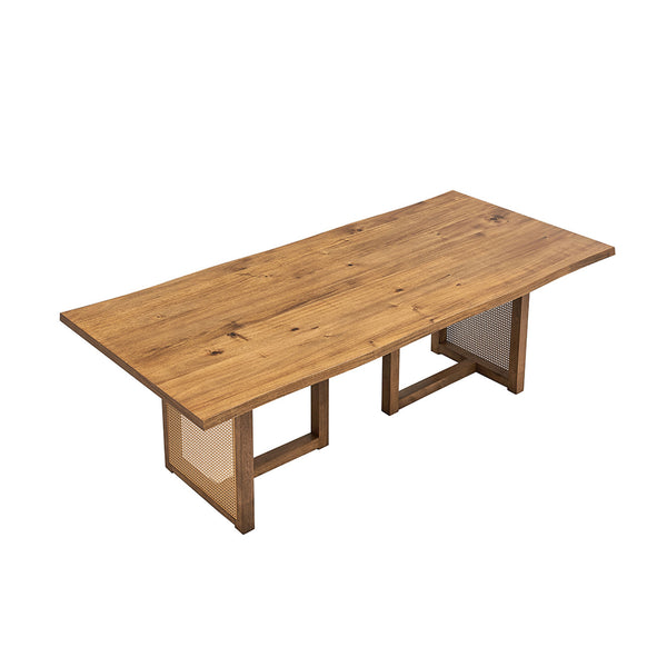 English Elm 86.61 Wave Dining Table 86.61 Inch Oversize Rectangular Rattan Weave Wood Table for 6, Mid‑Century Charm, Durable Rubberwood Legs, Boho Restaurant Ready W2582S00092