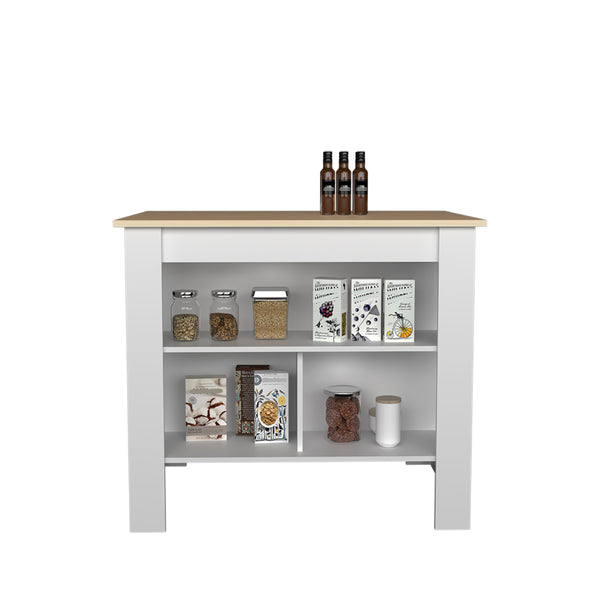 English Elm Kitchen Island Ada Light Pine & White — Compact 35.4"H x 40.5"W Engineered Wood with Spacious Shelves for Organized Meal Prep and Durable Everyday Use B092P238714