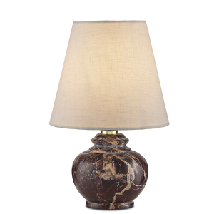 Piccolo Brown Mini Table Lamp - Vintage-Inspired Red Levanto Marble Design with Off-White Shade