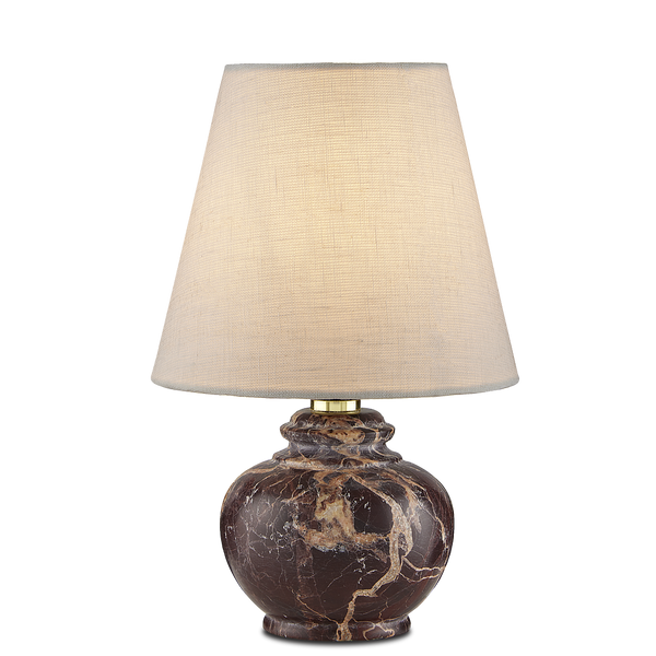 Piccolo Brown Mini Table Lamp - Vintage-Inspired Red Levanto Marble Design with Off-White Shade