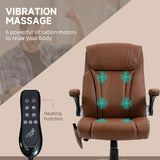 English Elm Vinsetto Executive Massage Office Chair With 6 Vibration Points, Heated Faux Leather Computer Desk Chair With Flip-Up Armrest, Adjustable Height, Swivel Wheel, Brown