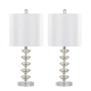 English Elm Diamond Stacked 23" Contemporary Crystal Table Lamp Set of 2 - Clear K9 Crystal, Chrome Accents, Off-White Shade, Glamorous Lighting B202P224007