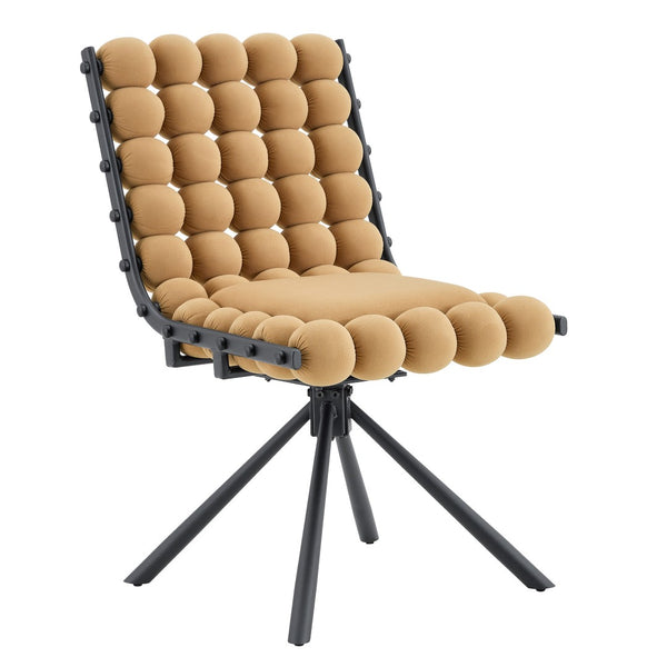 English Elm Cream Dutch Velvet Swivel Chair Tufted Bubble Backrest Glam Armless Accent Seat Black,Brown W3875P448021