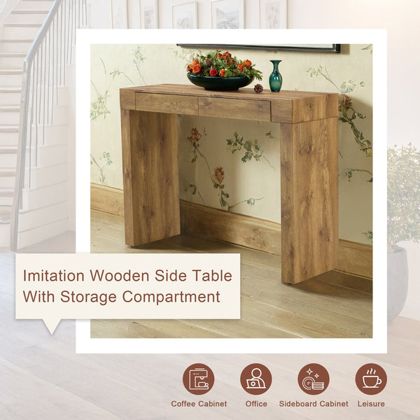 English Elm Elegant Natural Wood Grain Bar Table with Two Drawers, 50" Long, Ergonomic 37" Height, Sturdy MDF Design, Smooth Finish, Adjustable Non-Slip Feet W2920P225015