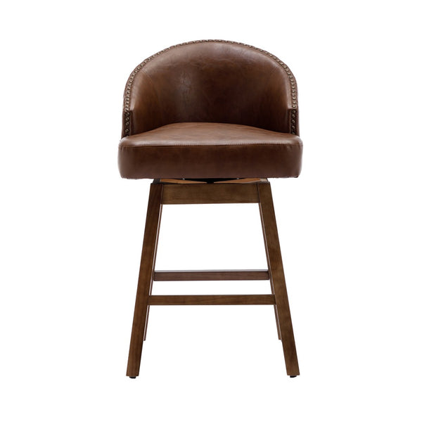 English Elm United We Win Quilted Microsuede Swivel Barstool with Wood Legs and Gold Rivet Trim Brown W1568P361704