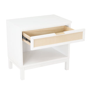 English Elm Blake Coastal Cane 1-Drawer Nightstand in White Solid Wood with Open Shelf, Gold Pull, 28.25"L B050P376944