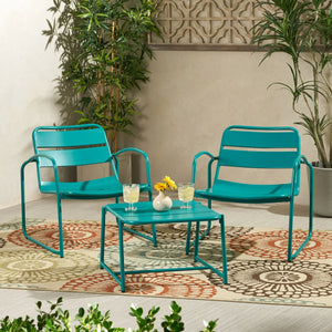 English Elm Christopher Knight Home® - CONRAD Modern Outdoor Chat Set with Powder-Coated Iron Frame, Open Slat Seats for Breezy Comfort Teal N775P250736T