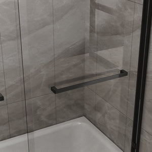 English Elm Goodyo Double Sliding Bathtub Shower Door - 60" Wide Modern Matte Black Enclosure With Tempered Glass D163107685
