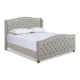 English Elm Marcella Upholstered Shelter Headboard Bed Set, King, Silver Grey Polyester