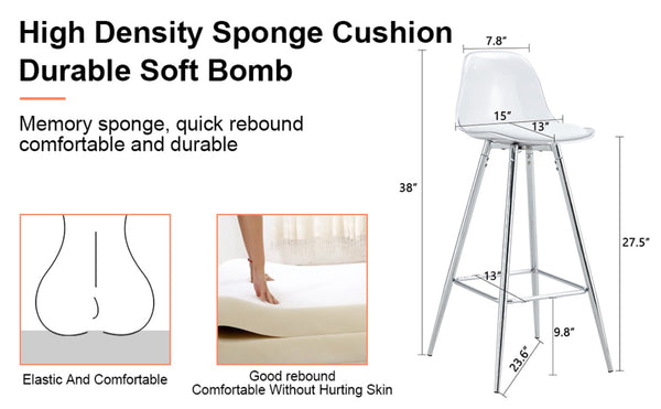 English Elm Modern Pu Leather Upholstered Barstools with Slim Metal Legs for Kitchen Counter Seating W1151P154367