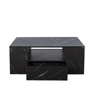 English Elm 14.57IN LED Coffee Table with 20-Mode Remote Lighting, 2 Drawers, Open Shelves & Durable Wood Finish W331P264716