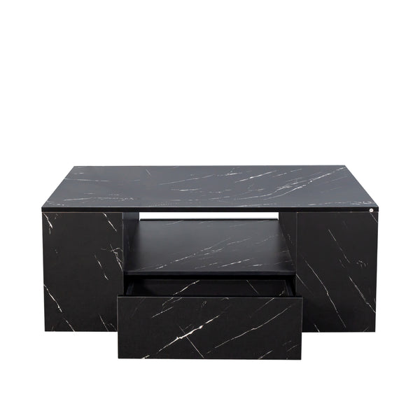 English Elm 14.57IN LED Coffee Table with 20-Mode Remote Lighting, 2 Drawers, Open Shelves & Durable Wood Finish W331P264716