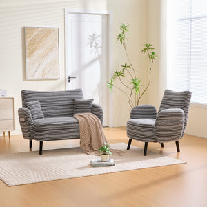 English Elm Modern tufted two-seater sofa with boucle upholstery, tapered legs, storage pockets, cozy compact design Dark Gray W395P376590