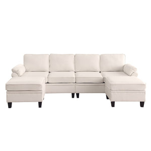 English Elm 102 Inch Linen Modular Sectional Sofa with Hidden Storage and Cloud Cushion Comfort Beige W1099S00210
