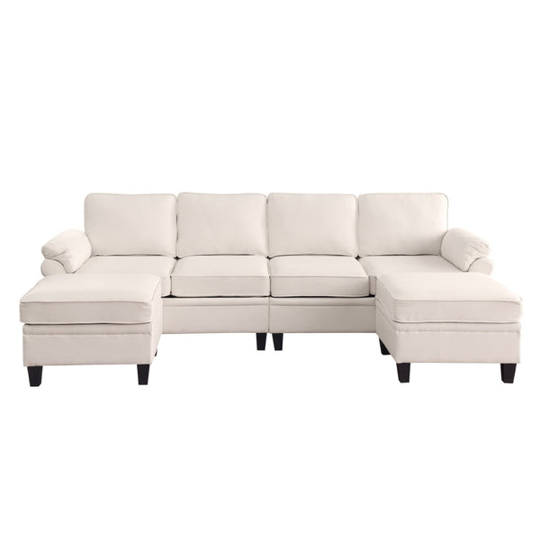 English Elm 102 Inch Linen Modular Sectional Sofa with Hidden Storage and Cloud Cushion Comfort Beige W1099S00210