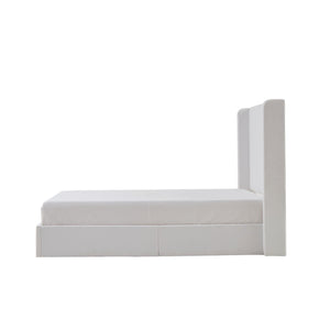 English Elm Carmen Boucle Upholstered Wingback Bed with 52.3" High Headboard, Modern Minimalist Platform Frame White B083P358537