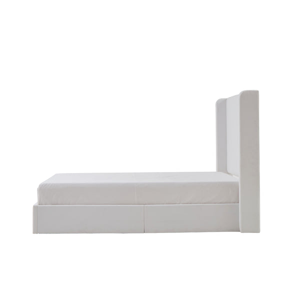 English Elm Carmen Boucle Upholstered Wingback Bed with 52.3" High Headboard, Modern Minimalist Platform Frame White B083P358537