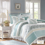 Madison Park Dawn Cottage/Country 9 Piece Cotton Percale Duvet Cover Set MP12-390 Aqua