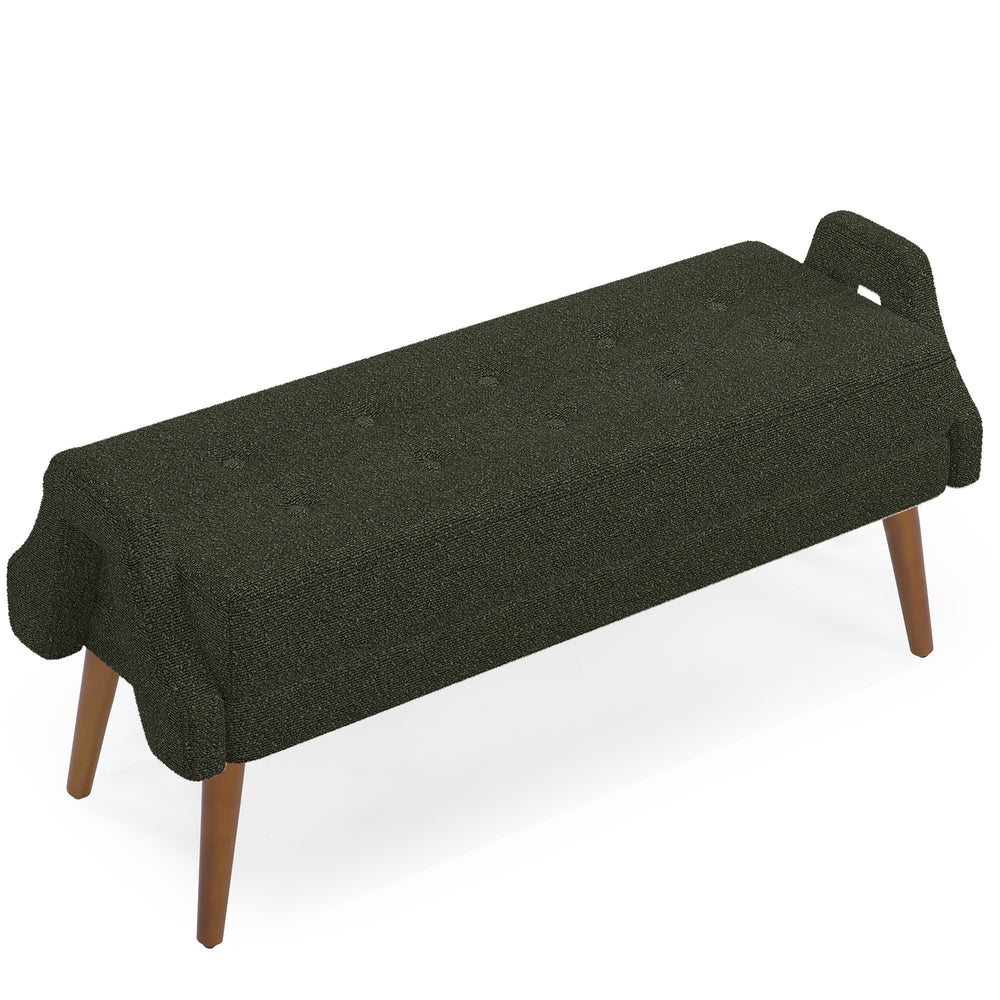 English Elm Modern Looped Yarn Bench with Plush Cushion and Irregular Geometric Armrests on Rubber Wood Legs for Entryway, Bedroom, Living Room — Sleek Durable Seating, 46" Length Green W487P183024