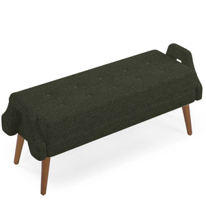 English Elm Modern Looped Yarn Bench with Plush Cushion and Irregular Geometric Armrests on Rubber Wood Legs for Entryway, Bedroom, Living Room — Sleek Durable Seating, 46" Length Green W487P183024
