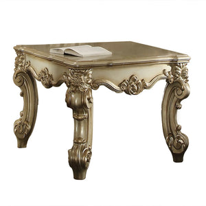 English Elm Gold Patina and Bone Scrolled Leg End Table — Square Accent Table with Ornate Trim, Elegant Contrast, Sturdy Support B062P209409