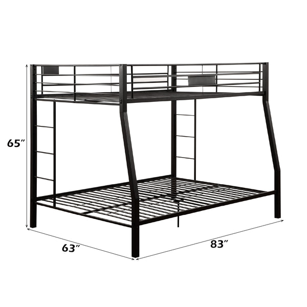 English Elm Limbra Sandy Finish Twin XL/Queen Bunk Bed with Metal Frame, Built-In Ladder, Full Guard Rail Durable Black 63 L x 19 W x 7 H B2726S00313