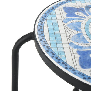 English Elm Christopher Knight Home® - SKYE Ceramic Tile End Table with Blue White Mosaic Top and Black Iron Arched Legs for Patio Chic 61301.00