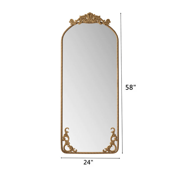 English Elm 58"X24" Arched Full Body Mirror - Vintage Ornate Design, Wall-Mounted, Durable Shatter-Resistant Glass W757P286271