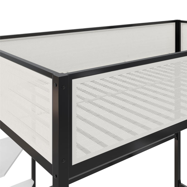 English Elm Axel Twin Loft Bed with Desk, Shelves & Mesh Guardrails — Space-Saving Metal Frame for Kids Teens Dorms B2733P358857