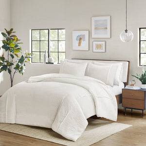 Beautyrest Apollo Casual 3 Piece Striped Seersucker Oversized Duvet Cover Set BR12-3843 Ivory