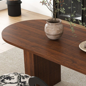 English Elm 62.9" Oval Walnut Veneer Dining Table Seats Six Modern Farmhouse Waterproof Surface W2700S00146