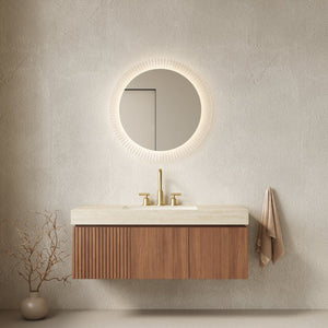 English Elm Muri 48 Inch Floating Bathroom Vanity Plywood Cabinet Sintered Stone Top Oak Finish W2615S00585