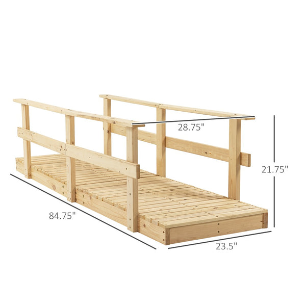 English Elm Outsunny 7' Handcrafted Wooden Garden Bridge With Safety Rails - Perfect For Ponds And Streams W2225P174534-GIGA
