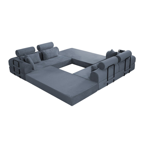 English Elm L Shaped Corduroy Sectional Sofa Converts to Sleeper Bed Space Saving Modular Couch Dark Gray W5532S00010