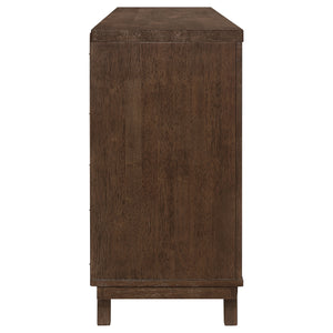 English Elm McCall Brown Oak 2-Door Server with Drawer, Rustic Farmhouse Sideboard 59" Wide, Felt-Lined Top B062P358301