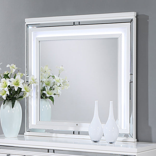 English Elm Genoa Led Illuminated Wall Mirror with White Wood Frame for Bedroom Dresser Decor B078P497938