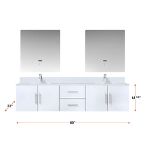 English Elm Glossy White 80" Double Bath Vanity with White Quartz Top, Chrome Faucet, 30" LED Mirrors, Durable Finish B2731S01102