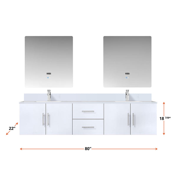English Elm Glossy White 80" Double Bath Vanity with White Quartz Top, Chrome Faucet, 30" LED Mirrors, Durable Finish B2731S01102