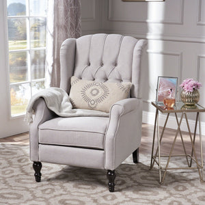 English Elm Christopher Knight Home® - Light Grey Tufted Fabric Arm Chair Recliner with Wingback Design, Button-Tufted Diamond Stitch Comfort and Pushback Recline, 28.5"W x 62"D Fully Reclined — Stylish Living Room Accent 56992.00LGY