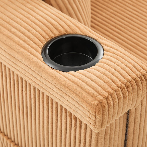 English Elm UNITED Corduroy L-Shaped Sectional Sofa with Storage Ottoman, USB Ports, Cup Holders & LED Lighting Mustard yellow W1568P332403