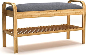 English Elm Contemporary Entryway Bench with Open Shoe Storage, Fabric Seat & Coat Rack Compact Space Saver Gray,Natural 9 L x 36 W x 16 H B2741P345162