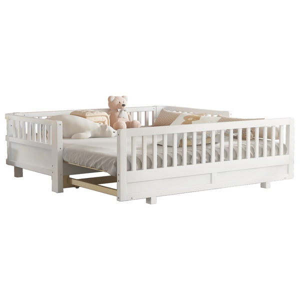 English Elm Twin Size Platform Bed With Guardrails - Solid Wood Frame, Convertible Design For Growing Kids & Guests W1580S00239-GIGA