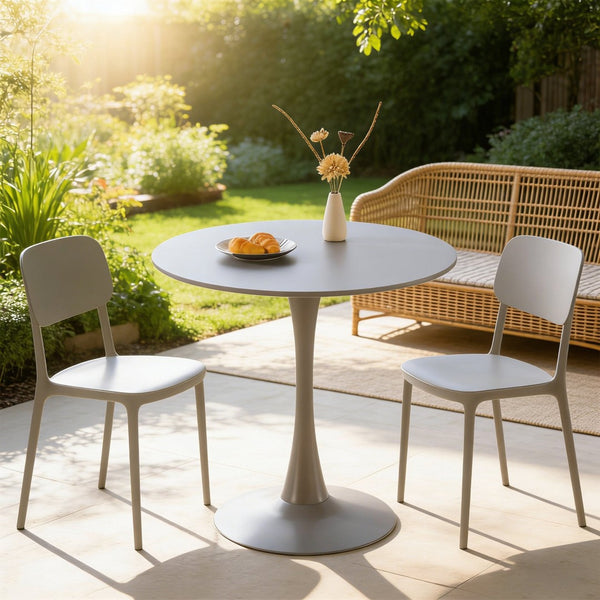 English Elm 31.5" Round Mdf Pedestal Dining Table Mid-century Modern Sculpted Base Seats Four Grey W234P405191
