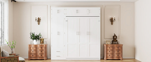 English Elm Queen Murphy Bed with Integrated Desk Cabinet Shelves Space Saving Studio Solution White N708S00022K-2