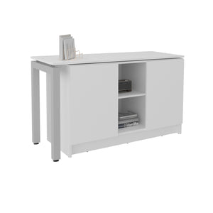 English Elm Elfrida Compact White Desk with Two Open Shelves, Scratch-Resistant Melamine Surface, Stable Design B128S00194