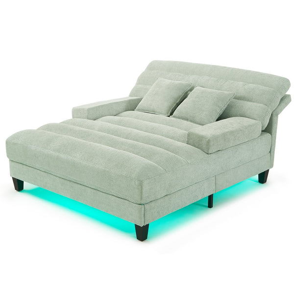 English Elm Modern Chaise Lounge Sofa with Adjustable 6-Position Backrest and App-Controlled RGB LED Lighting, Plush Chenille Upholstery Green N719P330968F
